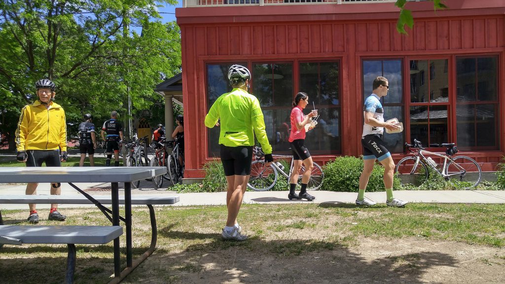 Dress code was cyclist casual at Alice's Sunday afternoon. Photo by Jake Davies