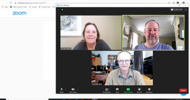 The Rural Root Theatre Company's production of Couples, will debut live on Zoom June 9. In the screengrab producer Carolyn Walsh, top left, and director Roy Ballantine, bottom centre, sit down to talk with West Carleton Online's Jake Daviess in a Zoom conference call. Screengrab by Jake Davies