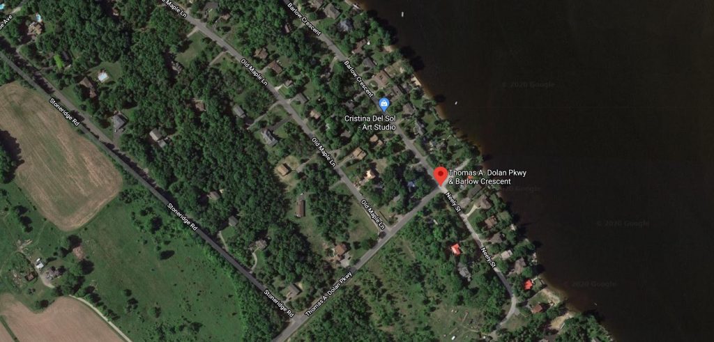 The vehicle left the end of Thomas A. Dolan and entered the Ottawa River where the vehicle took on water and the passenger was trapped. Courtesy Google Maps
