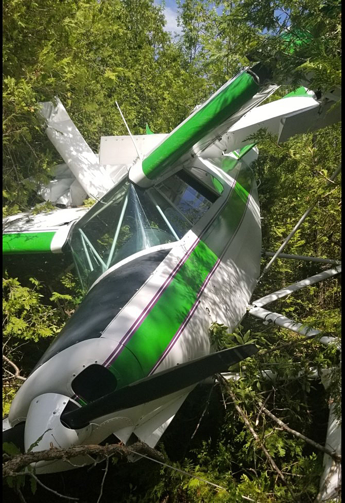Two men escaped serious injury when their float plane landed in a tree near Carleton Place. Courtesy Lanark OPP