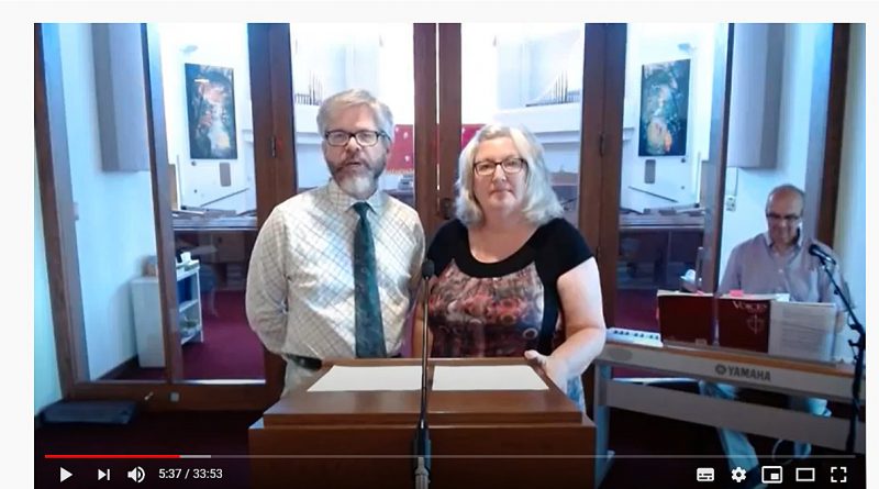Husband and wife reverends, James Murray and Dr. Christine Johnson, have worked together to provide live online services for their respective churches. Screengrab