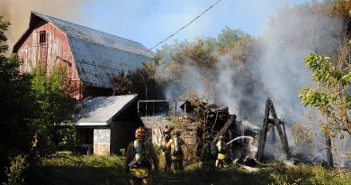 Firefighters couldn't save this barn but were able to save the much larger one to the left. Courtesy the OFS