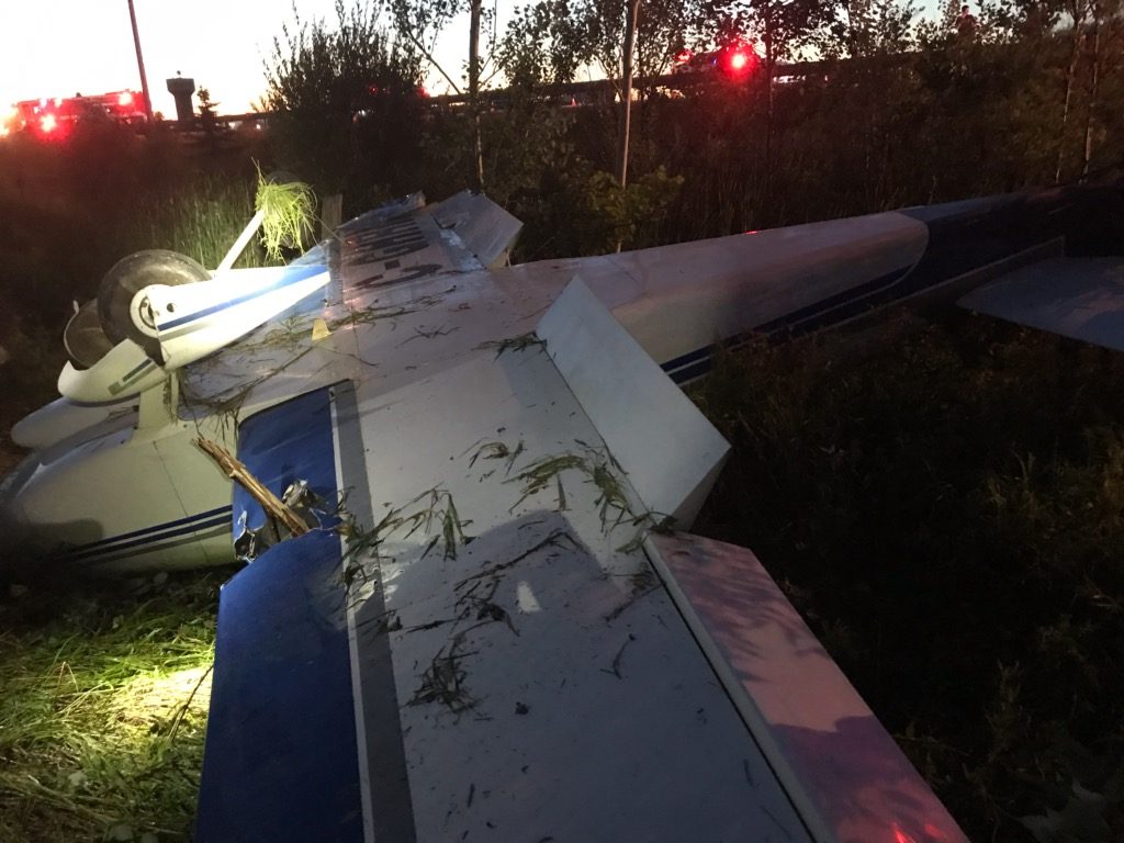This plane crashed in a field near Highway 417 yesterday evening. The two passengers escaped with minor injuries. Courtesy the OPS