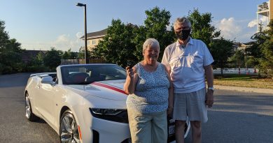 Audrey and Brian Kealy pose in front of their brand new convertible Camaro. Courtesy the AGH