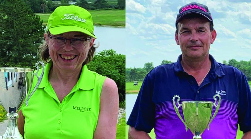 From left, Brenda Fawcett and Eric Cormier won the women and men’s Eagle Creek Golf Club Senior Club Championships over the weekend. Courtesy Eagle Creek