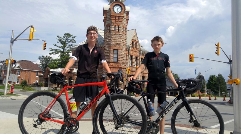 With yesterday's trip to Arnprior, from left, Carp’s River Laflamme and Will Smith have already reached their 500 km goal but are pledging to keep pedaling. Photo by Jake Davies