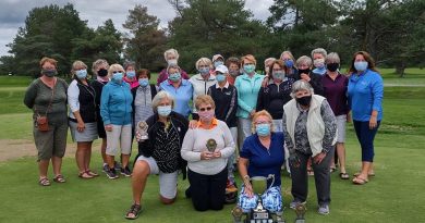 The Madawaska Golf Ladies Championship competitors pose for a photo following the tournament. The four champions are up front with A Flight champion Maureen Dunnigan second from left. Courtesy Madawaska Golf