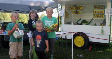 From left, William, Samantha, Harvey and Quinn Ross are operating a vegetable stand this season on Greenland Road. Photo by Jake Davies