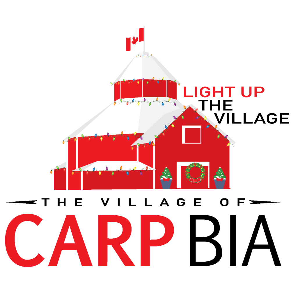 The Carp Village BIA logo with Christmas decorations.