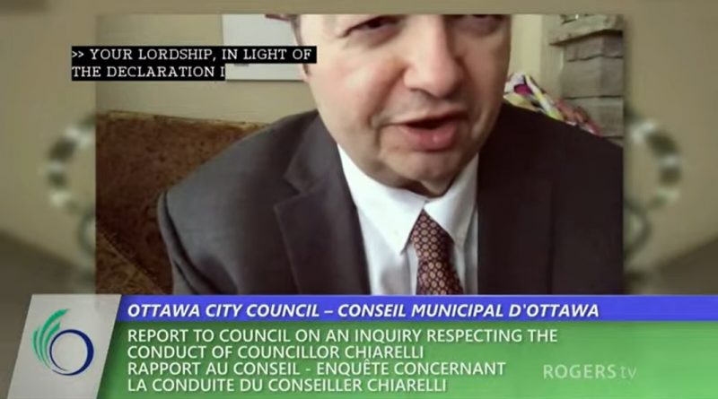 Coun. Rick Chiarelli recluses himself from yesterday's council meeting. Screengrab