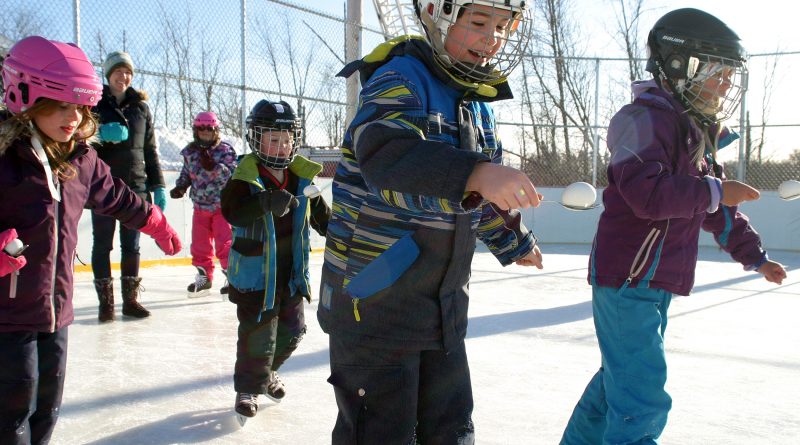 Kids participate in an egg race on Dunrobin's outdoor rink.