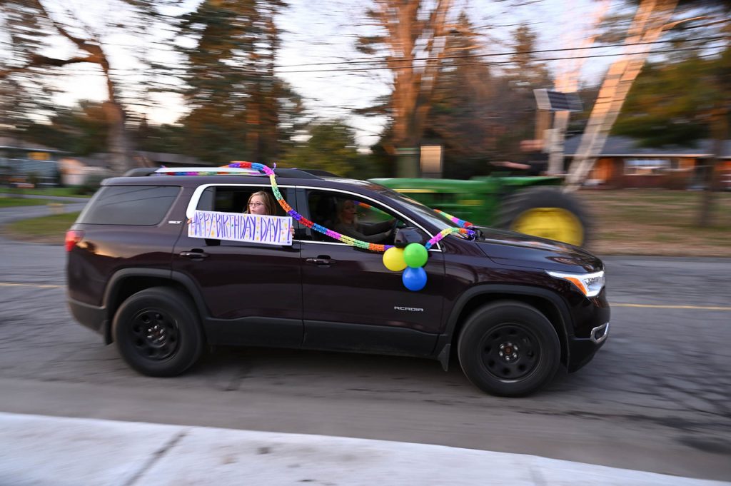 A car with a birthday message for Dave.