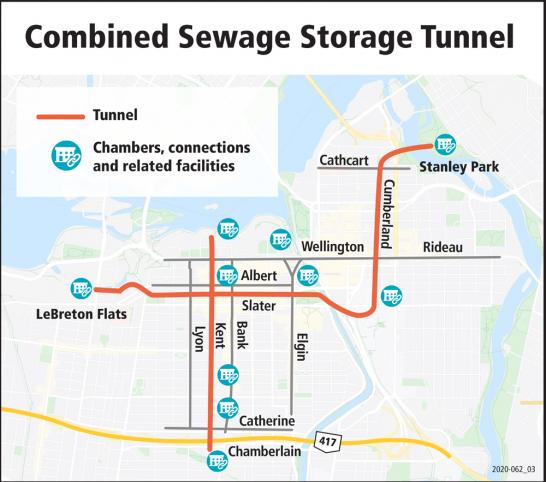 A map of the combined sewage storage tunnel. Courtesy the City of Ottawa