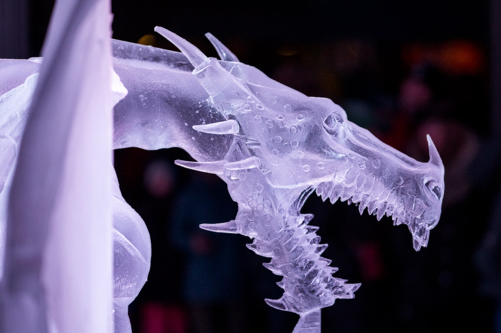 An ice sculpture of a dragon. 