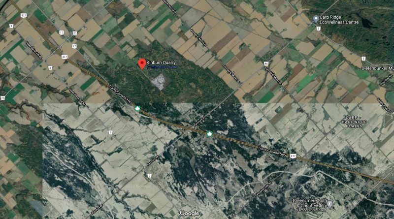 A satellite photo of the Kinburn Quarry area.