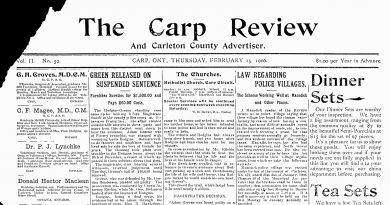 The front page of the Feb. 15, 1906 Carp Review.