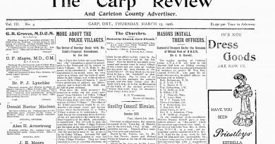The front page of the March 15, 1906 edition of The Carp Review.