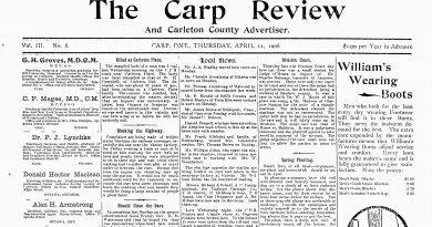The front page of the April 12, 1906 edition of The Carp Review