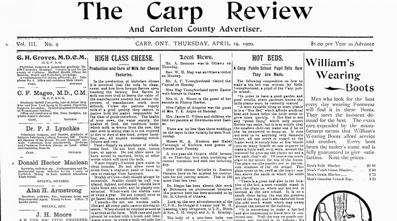 The front page of the April 19, 1906, Carp Review.