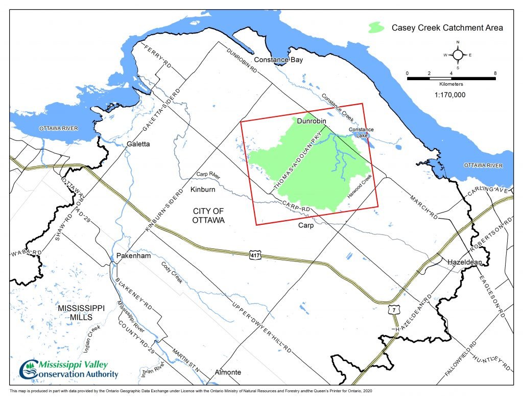 A map of the location of Casey Creek.