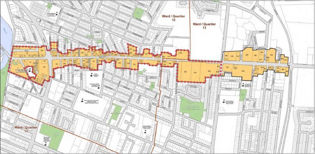 A map of the CIP area along Montreal Road.