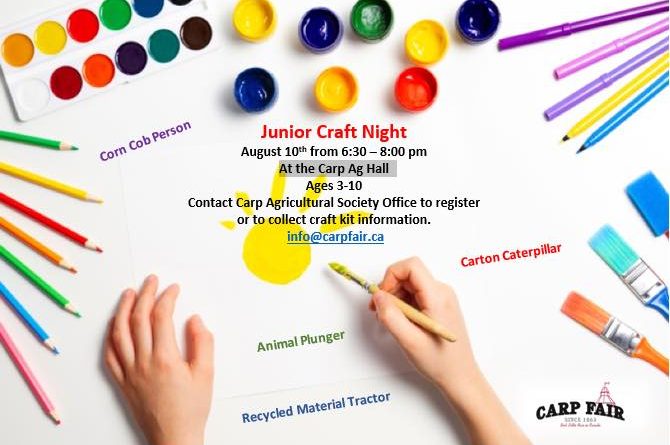 A poster for the Carp Fair Junior Craft Night Aug. 10.