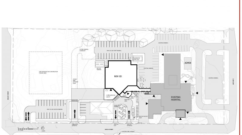 An architect's sketch of the emergency room's location.