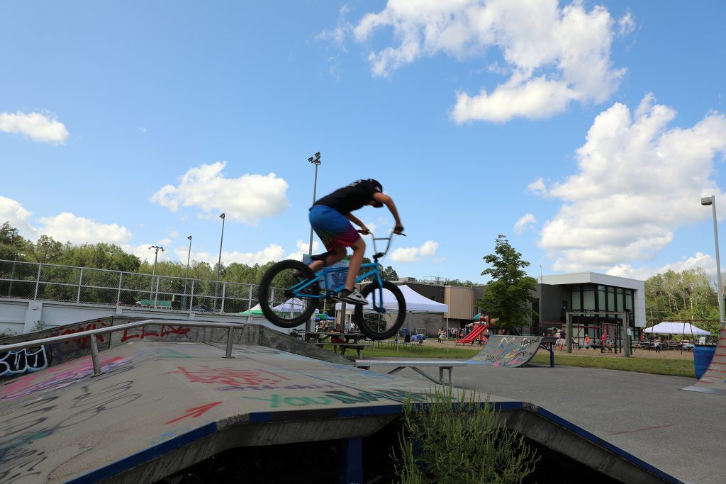 Constance Bay's Colton Cavanagh does a jump on his bicycle.