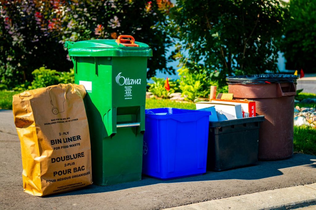 Photo of recycling bins.