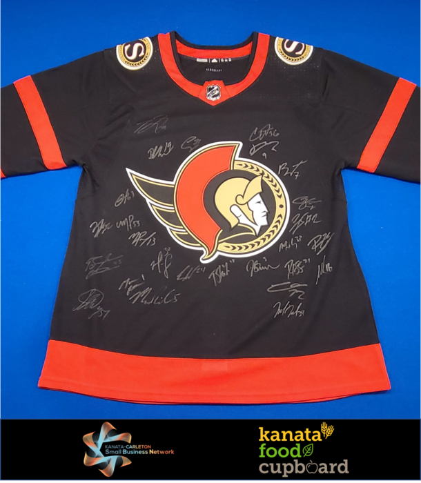 A photo of a signed Senators jersey.