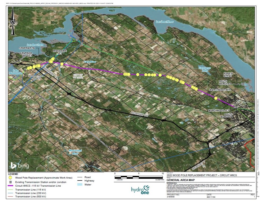 A map of the hydro poles being replaced.