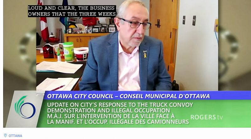 A screengrab of Coun. Eli El-Chantiry during today's council meeting.