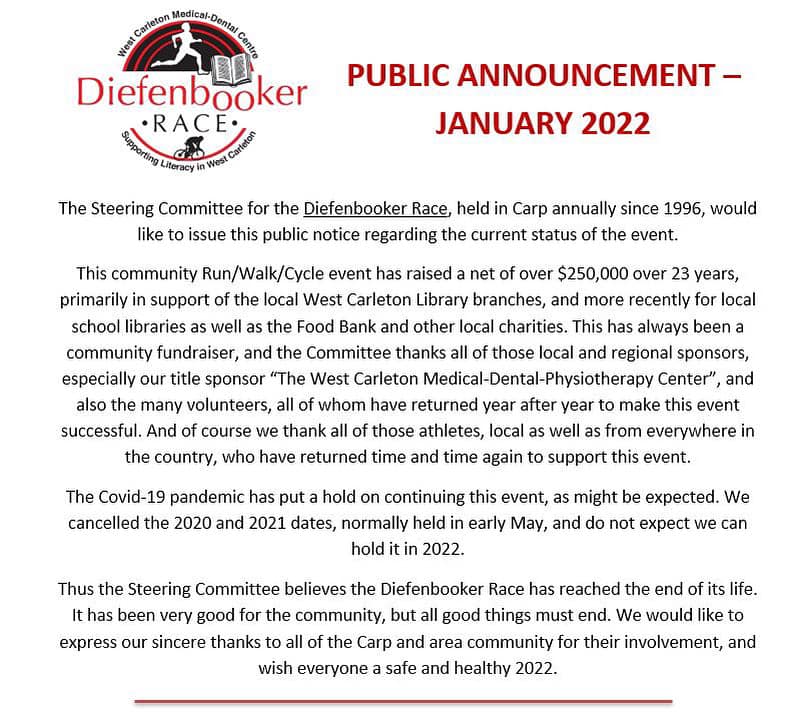A letter ffrom the Deifenbooker announcing the cancelation of the event.
