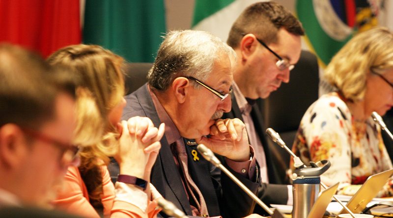 A photo of Coun, Eli El-Chantiry attending council in 2019.