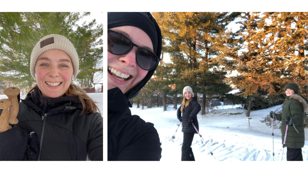 Photos of Jenna Sudds and family cross-country skiing.