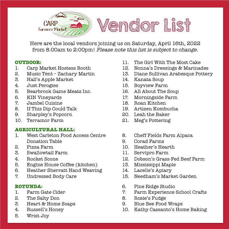 A list of vendors.