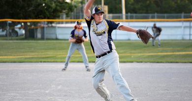 A photo of Cory Baldwin pitching.