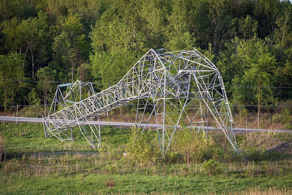 A toppled hydro tower.