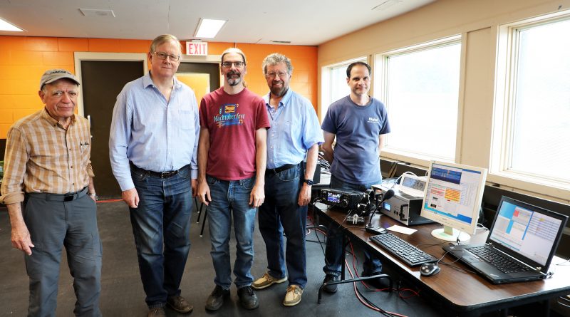 From left, WCARC members Remi De Cristofaro, Ray Perrin, Clayton Smith, Glenn MacDonell and Bert Zauhar pose with some of the equipment they are using in the ARRL competition. Photo by Jake Davies