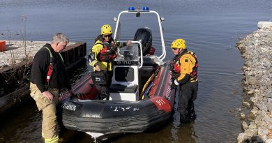 A photo of the water rescue crew and their boat.