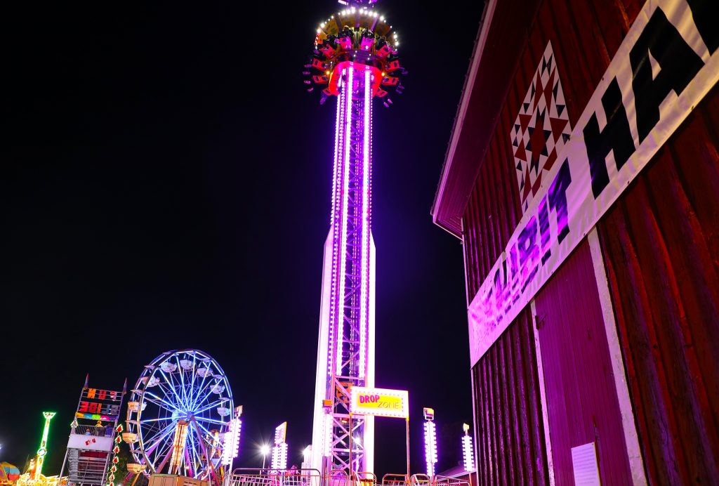 A night photo of the Carp Fair.