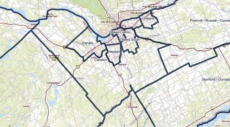 A photo of an electoral district boundary map.