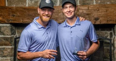 Claude Giroux, left, with partner and Buffalo Sabres’ forward, Cobden’s Jack Quinn, pose for a photo after placing second in the 2022 Ottawa Sun Scramble GolfWorks A Division. Photo by Full Resolution photo