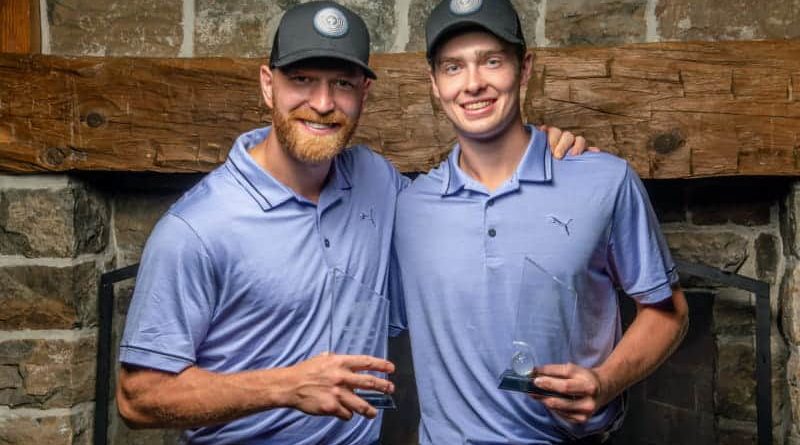 Claude Giroux, left, with partner and Buffalo Sabres’ forward, Cobden’s Jack Quinn, pose for a photo after placing second in the 2022 Ottawa Sun Scramble GolfWorks A Division. Photo by Full Resolution photo