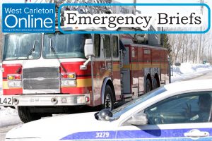 A photo of a fire truck and police car.