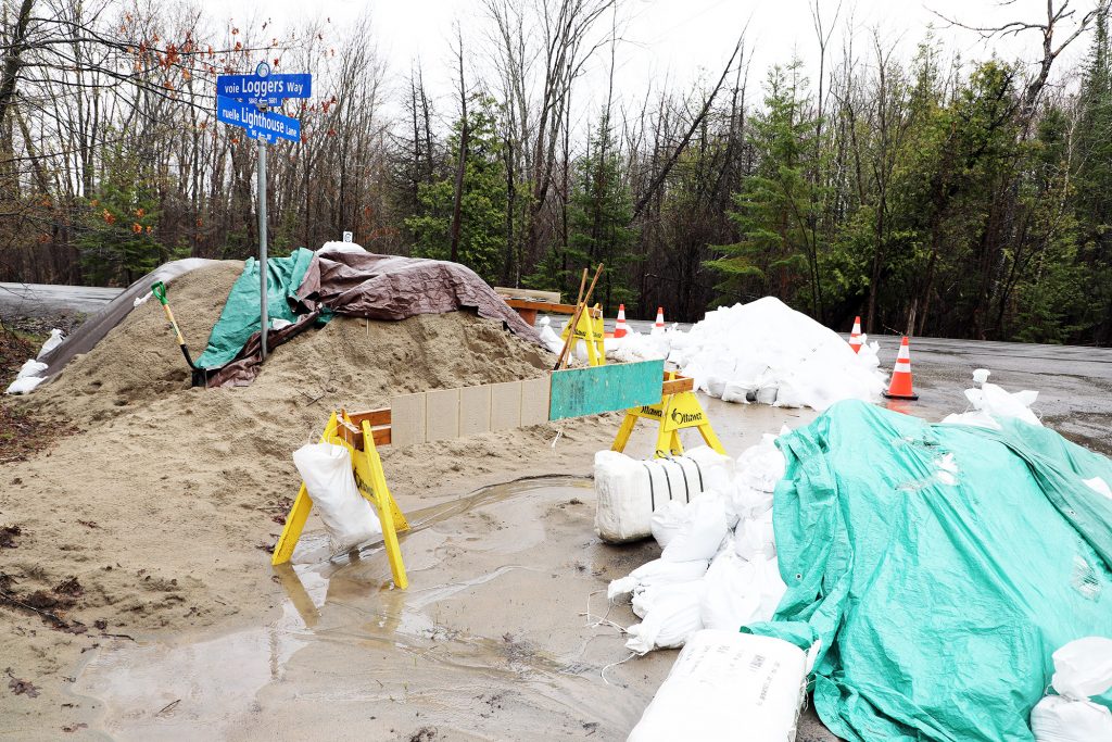 A photo of a sandbag filling station.