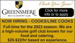 A want ad f or cooks for Greensmere Golf and Country Club.