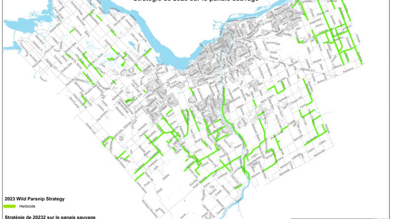 A map of where spraying will occur in Ottawa.