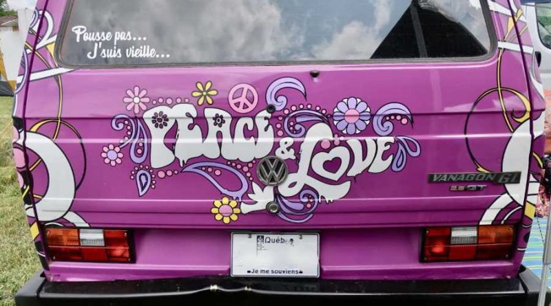 A photo of the back of a VW van.