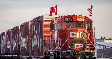 A photo of a train with Christmas decorations.